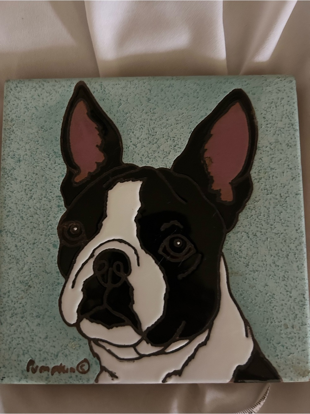 Pet Portrait Ceramic Tile - Black & White Boston Terrier